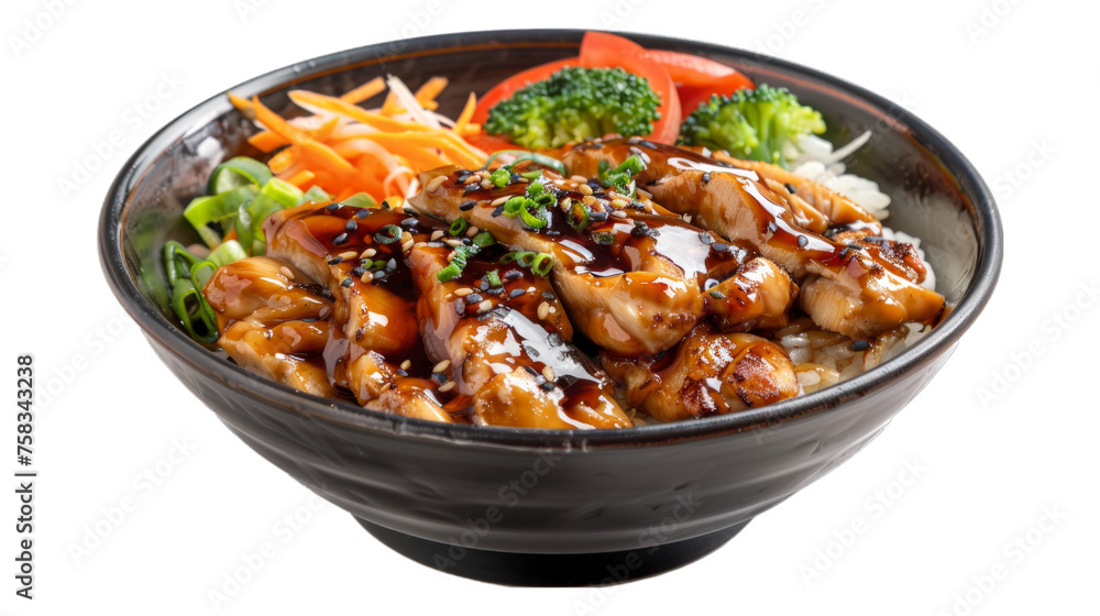Teriyaki Chicken Rice Bowl isolated on transparent png background. Generative ai 