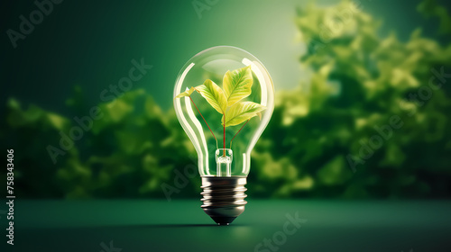 There are green trees inside the light bulb. Light bulbs with green plants inside represent energy saving efficiency.