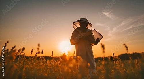 Beekeeper at sunset. photo