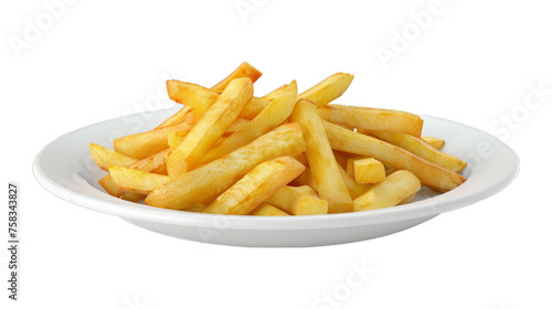 Truffle Fries on a plate isolated on transparent png background. Generative ai 