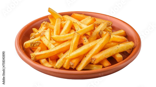 Truffle Fries on a plate isolated on transparent png background. Generative ai 