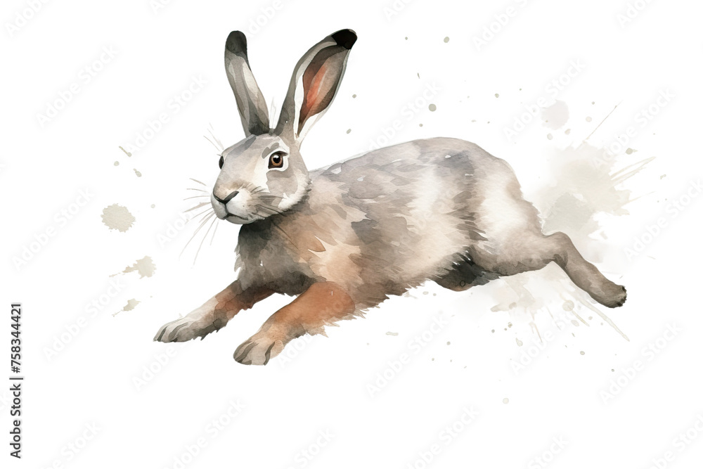 forest meadow long active jump white element cute bunny gray rabbit illustration running watercolor animal ears bunny rabbit wild fluffy small background wild
