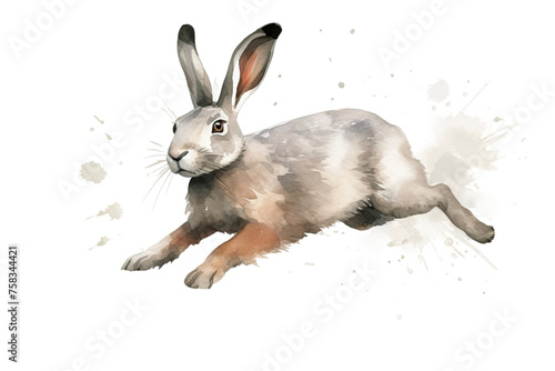Obraz na płótnie forest meadow long active jump white element cute bunny gray rabbit illustration running watercolor animal ears bunny rabbit wild fluffy small background wild w salonie