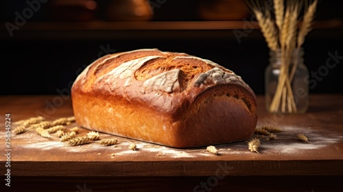 Photo capturing the essence of freshly baked bread on a simple wooden backdrop.