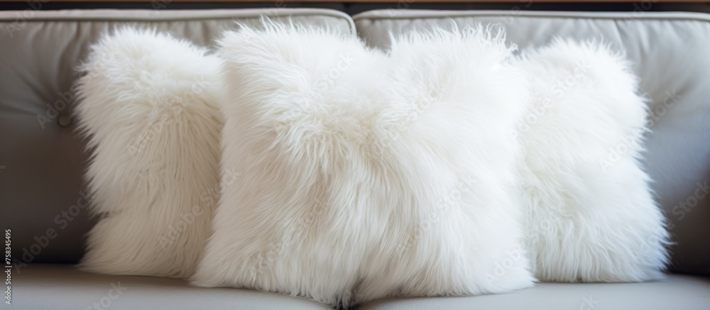 Fluffy White Cushion on Couch