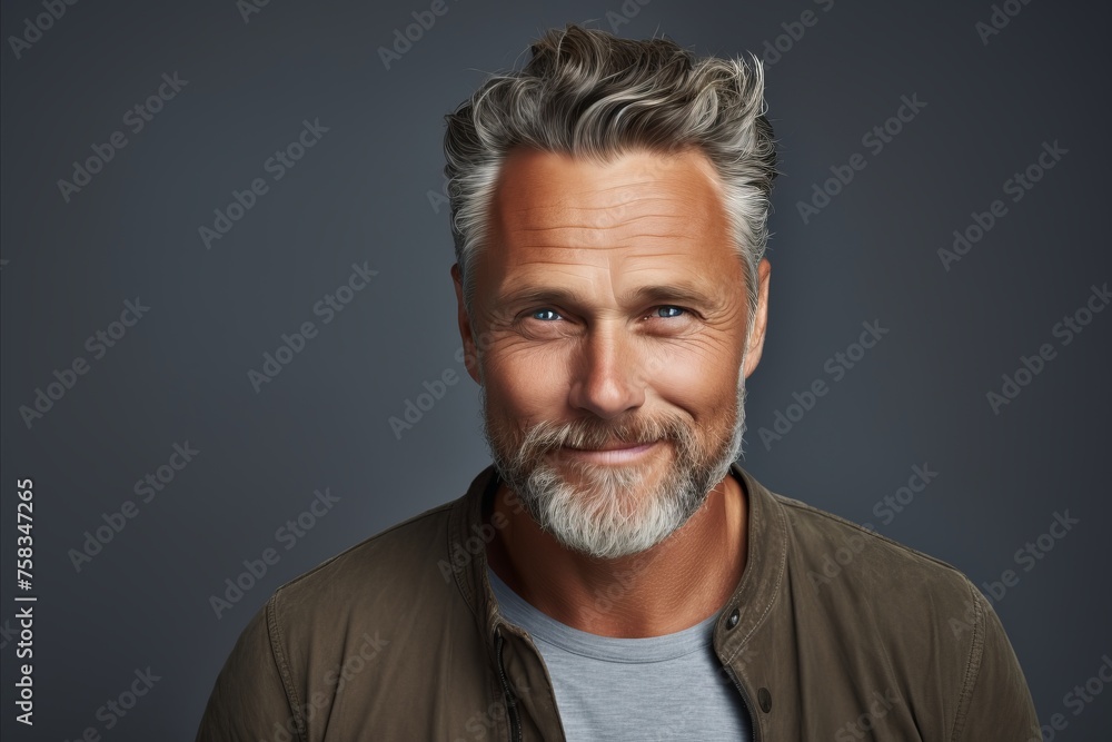 Handsome middle-aged man with grey hair and beard. Handsome middle-aged man with grey hair and beard.