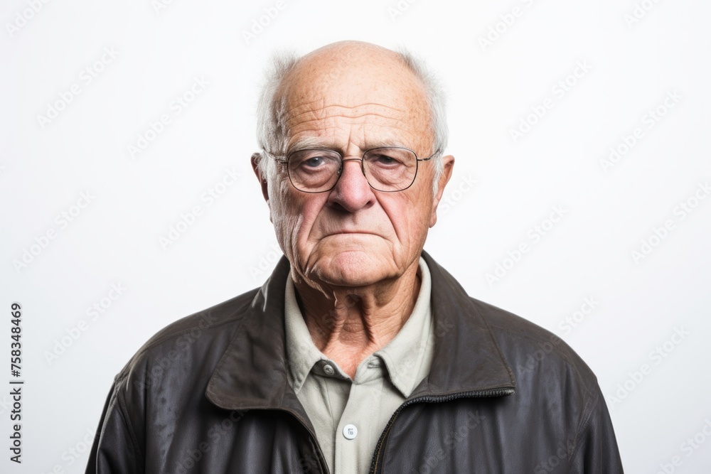 Portrait of an old man in a leather jacket on a white background Portrait of an old man in a leather jacket on a white background