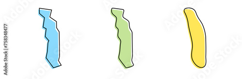 Togo country black outline and colored country silhouettes in three different levels of smoothness. Simplified maps. Vector icons isolated on white background.