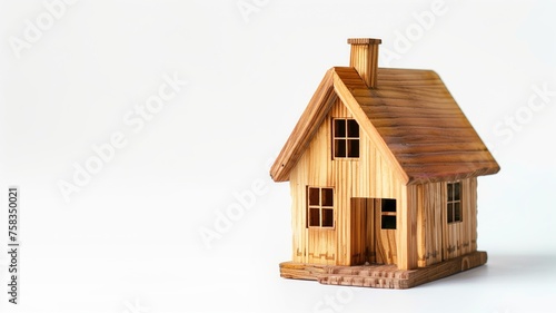 A small wooden model house isolated on a white background