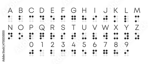 Braille Alphabet. Visually impaired writing system symbols. Braille Language. Blind Reading. Help of handicapped people read. Vector Illustration.