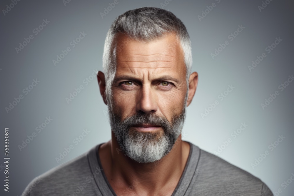 Portrait of a handsome mature man with grey beard and mustache. Portrait of a handsome mature man with grey beard and mustache.