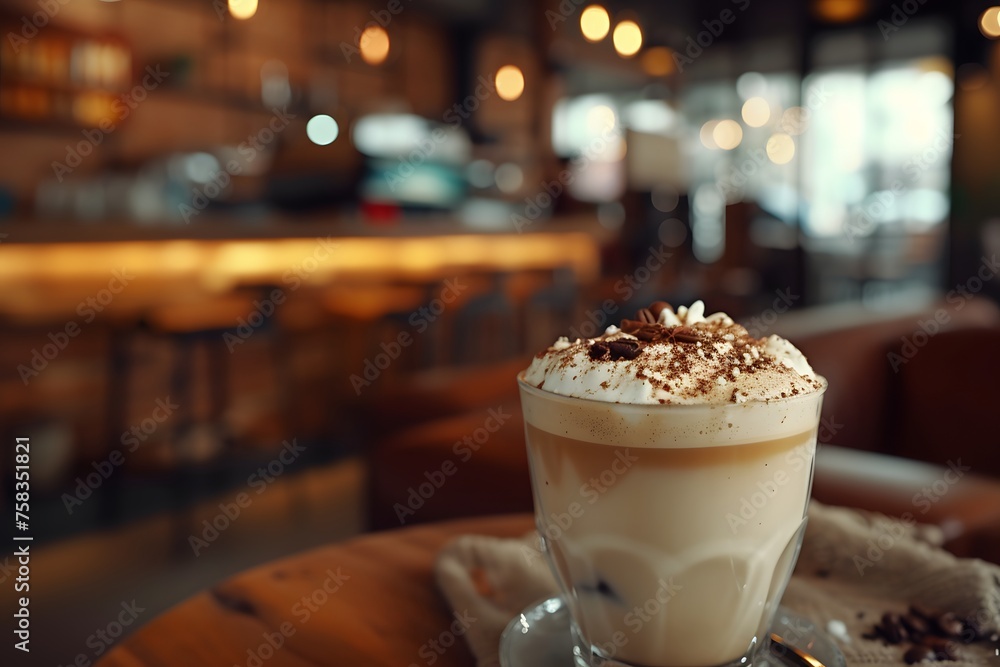 A cappuccino on a table in a restaurant A cappuccino on a table in a restaurant