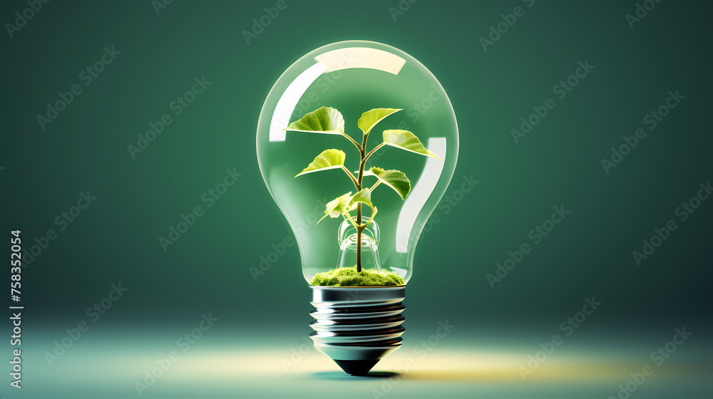 There are green plants sprouting inside the light bulb