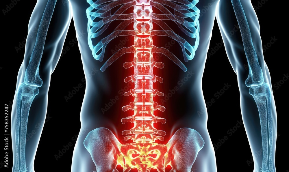 © piai - A back pain on the spine area. Medical illustration style