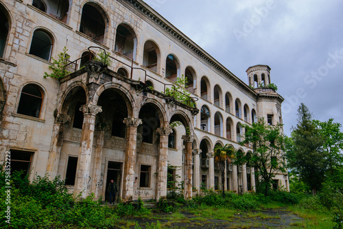 Ruined overgrown old abandoned Soviet sanatorium Iveria  Tskaltubo  Georgia