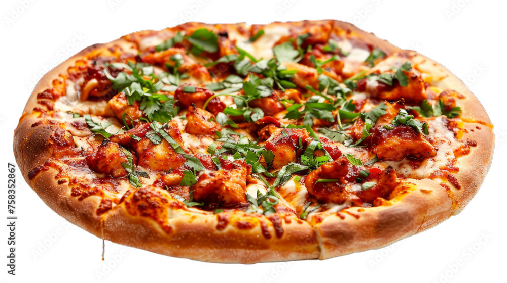 BBQ Chicken Pizza isolated on transparent png background. Generative ai 