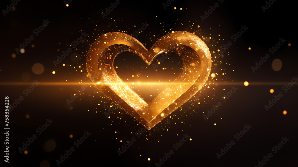 Festive golden heart on dark background