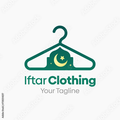 Illustration Vector Graphic Logo of Iftar Clothing. Merging Concepts of a Hanger Fashion and arabian Night Shape. Good for Fashion Industry, Business Laundry, Boutique, Garment, Tailor and etc