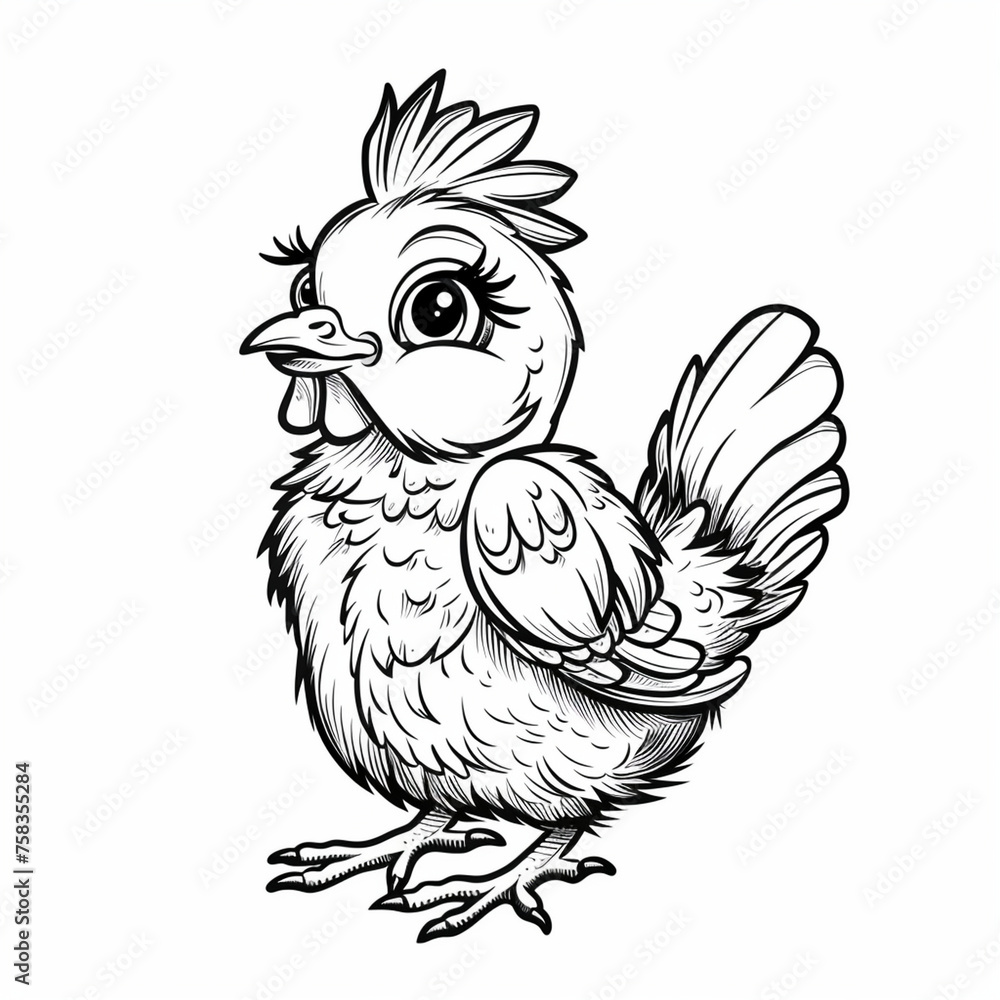 Vector outline illustration of a black and white rooster, coloring book for children Vector outline illustration of a black and white rooster, coloring book for children