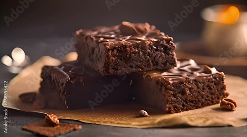 Delicious Homemade Brownies Freshly Baked on Parchment Paper photo