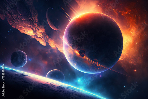 pattern with planets and stars background created using generative AI tools