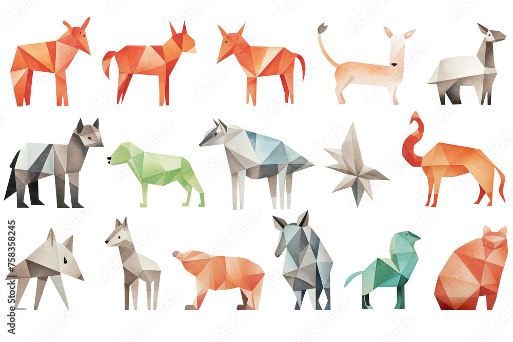origami orange out various hand cut background gray colors big green decoration folded watercolour pack elementsfor brown drawn red design clipart white geometric animals creative sketch - obrazy, fototapety, plakaty 