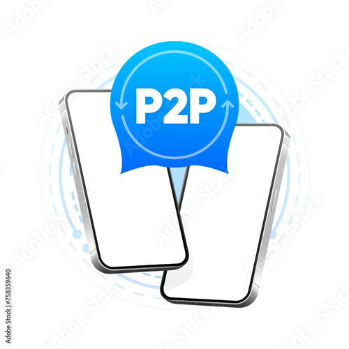 Peer to peer trading. P2P lending. Cryptocurrency. Virtual transaction. Modern style. Vector illustration.