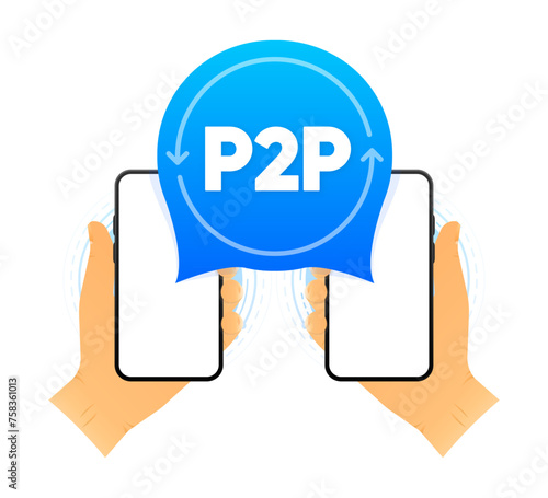 Peer to peer trading. P2P lending. Cryptocurrency. Virtual transaction. Modern style. Vector illustration.