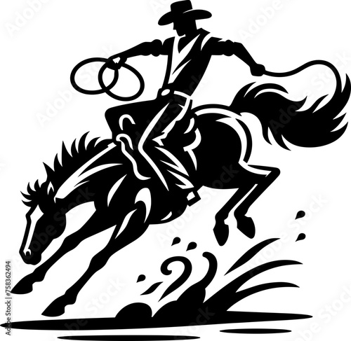 Rodeo Cowboy Riding Bronco