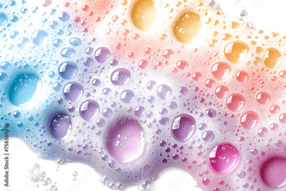 Colourful soap foam with colourful bubbles isolated on a transparent background - obrazy, fototapety, plakaty 