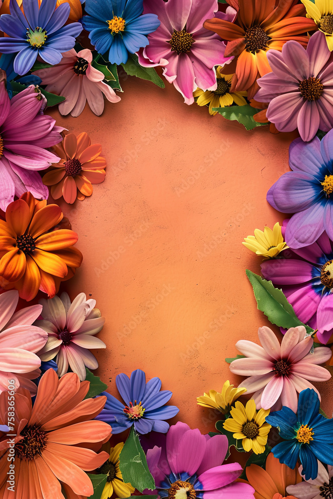 blank center with colorful flowers around the edges for text and poster blank center with colorful flowers around the edges for text and poster