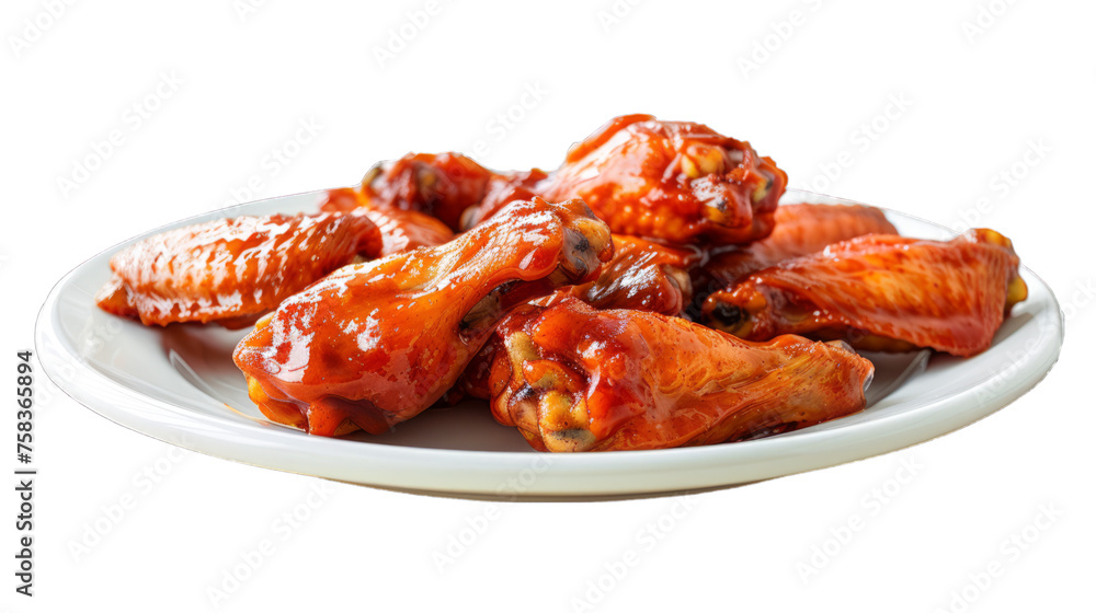 Buffalo Wings on a plate isolated on transparent png background. Generative ai Buffalo Wings on a plate isolated on transparent png background. Generative ai