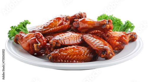 Buffalo Wings on a plate isolated on transparent png background. Generative ai 
