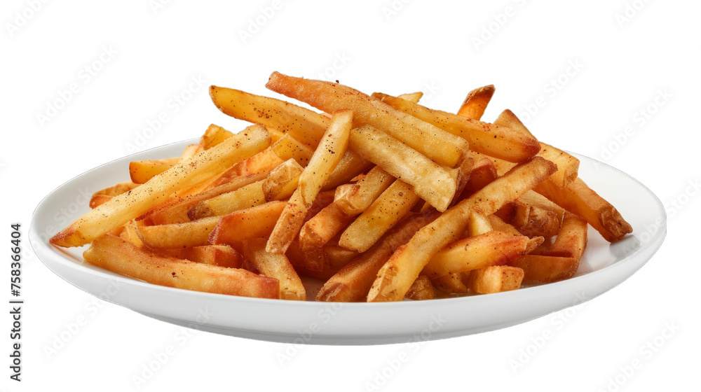 Cajun Fries on a plate isolated on transparent png background. Generative ai Cajun Fries on a plate isolated on transparent png background. Generative ai