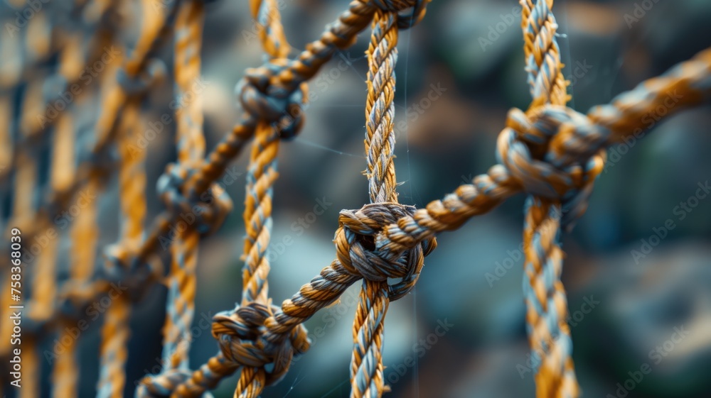 Intricate knots on a net with orange hues Intricate knots on a net with orange hues