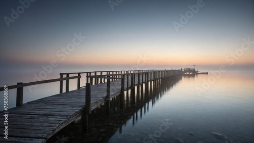 Tranquil Serenade - A Wooden Pier Embracing a Breathtaking Sunset Over Calm Waters
