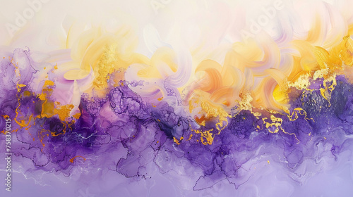Liquid sunshine on glossy canvas, golden yellow to lavender. photo