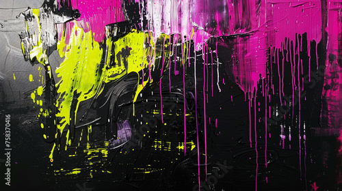 Neon lime and royal plum paint collide on a charcoal black stage