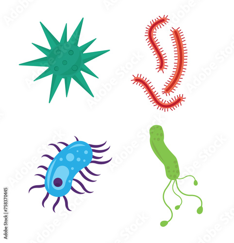 Virus vector illustration. Biological virus types. Icons