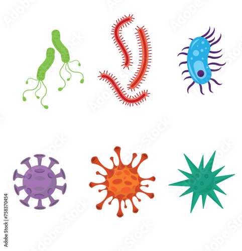 Virus vector illustration. Biological virus types. Icons