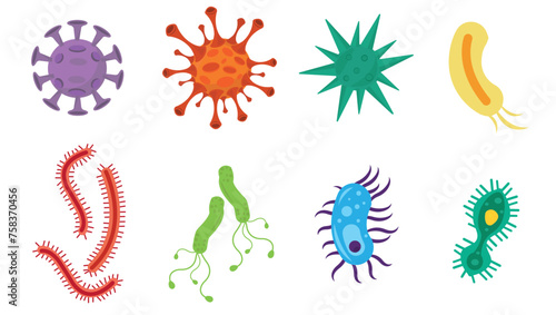 Virus vector illustration. Biological virus types. Icons