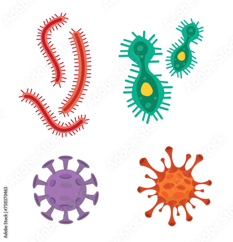 Virus vector illustration. Biological virus types. Icons