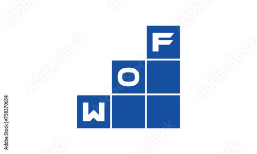 WOF initial letter financial logo design vector template. economics, growth, meter, range, profit, loan, graph, finance, benefits, economic, increase, arrow up, grade, grew up, topper, company, scale photo