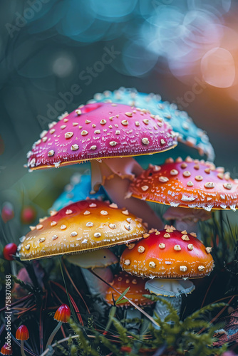 Closeup of colorful mushrooms