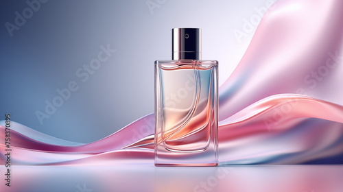 Luxury Perfume Bottle with Elegant Reflections and Satin Fabric Background 