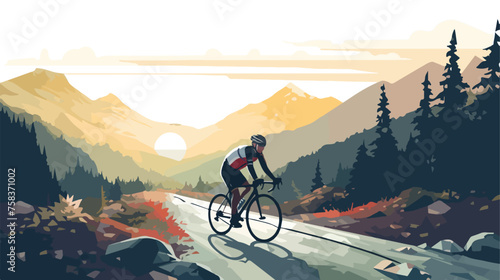 A cyclist riding through a scenic mountain pass wit