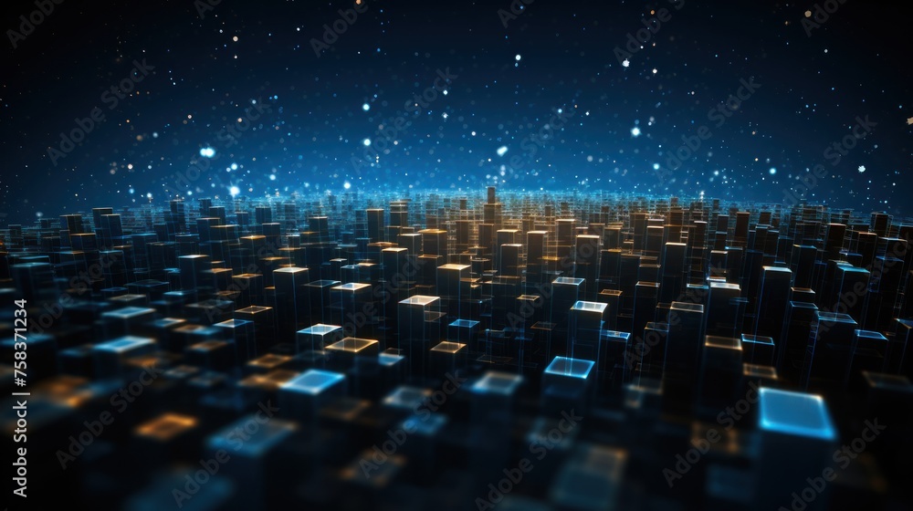 Fototapeta premium Abstract background representing data particles in a technological environment, each particle conveying a unique piece of information