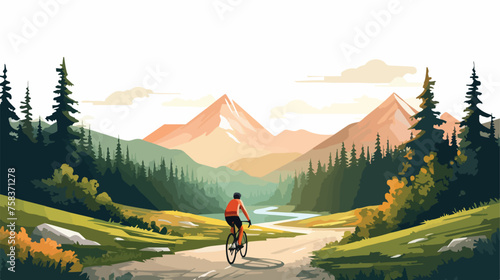 A cyclist riding through a scenic mountain pass wit photo