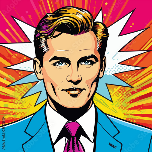 Man in Suit and Tie in Pop Art Style vector illustration