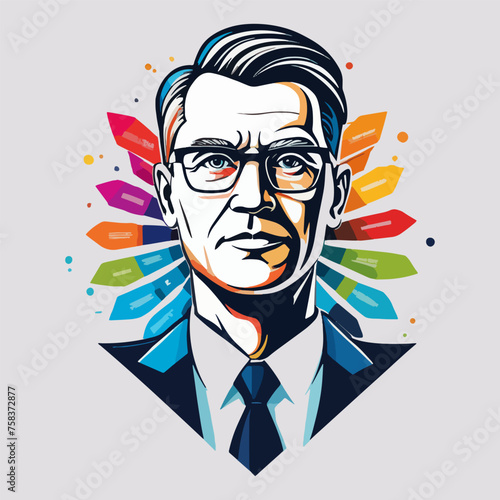 Man in Suit and Tie With Colorful Feathers vector illustration
